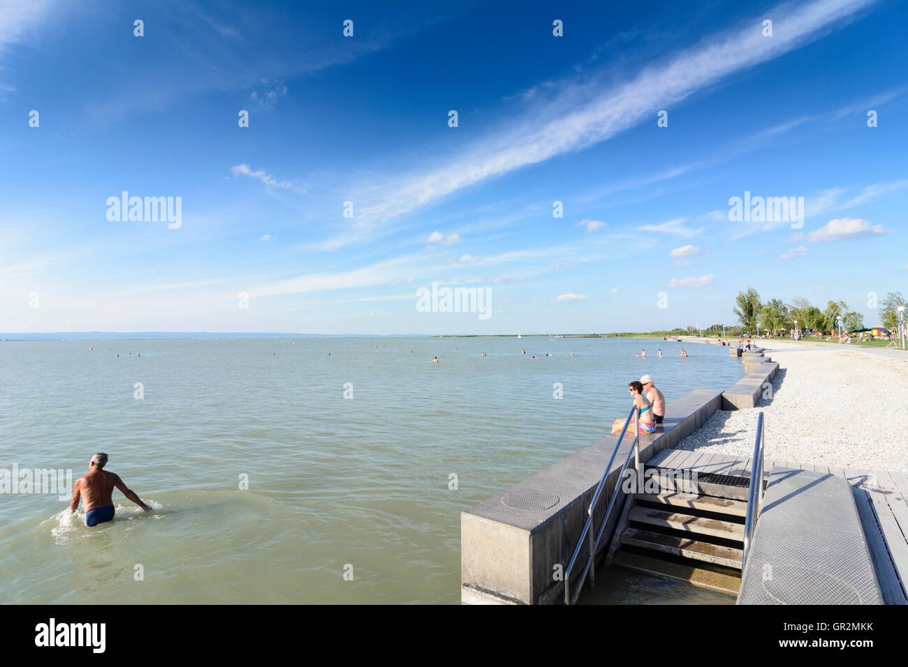 Illmitz : plage de baignade publique lido, le lac de Neusiedl, Lac, nageur, Autriche, Burgenland, Banque D'Images