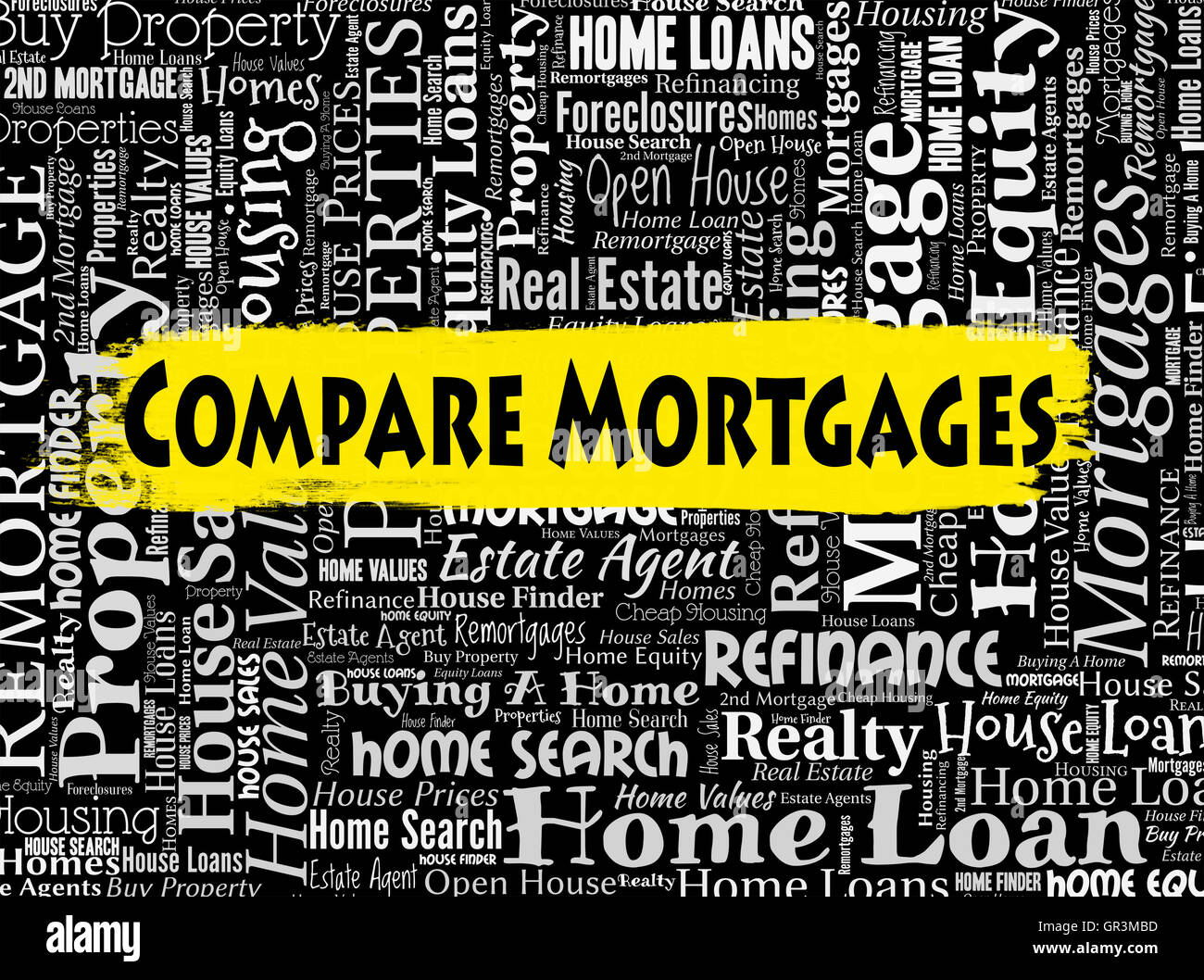 Comparer les prêts hypothécaires indiquant Accueil prêt et d'emprunter Banque D'Images