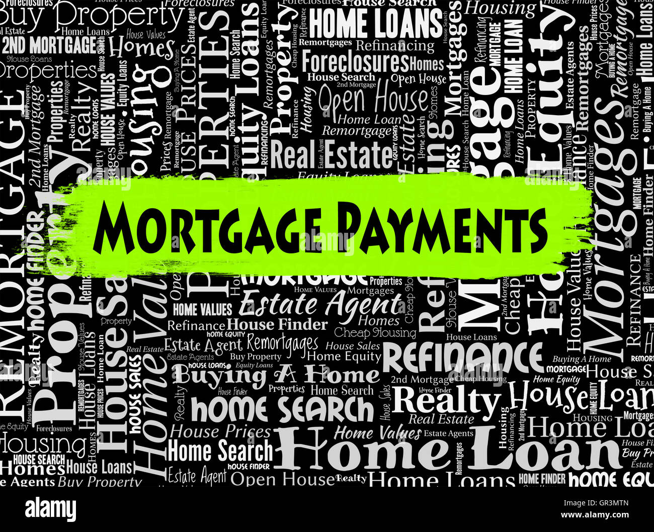 Les paiements hypothécaires indiquant l'Immobilier et Finance Banque D'Images