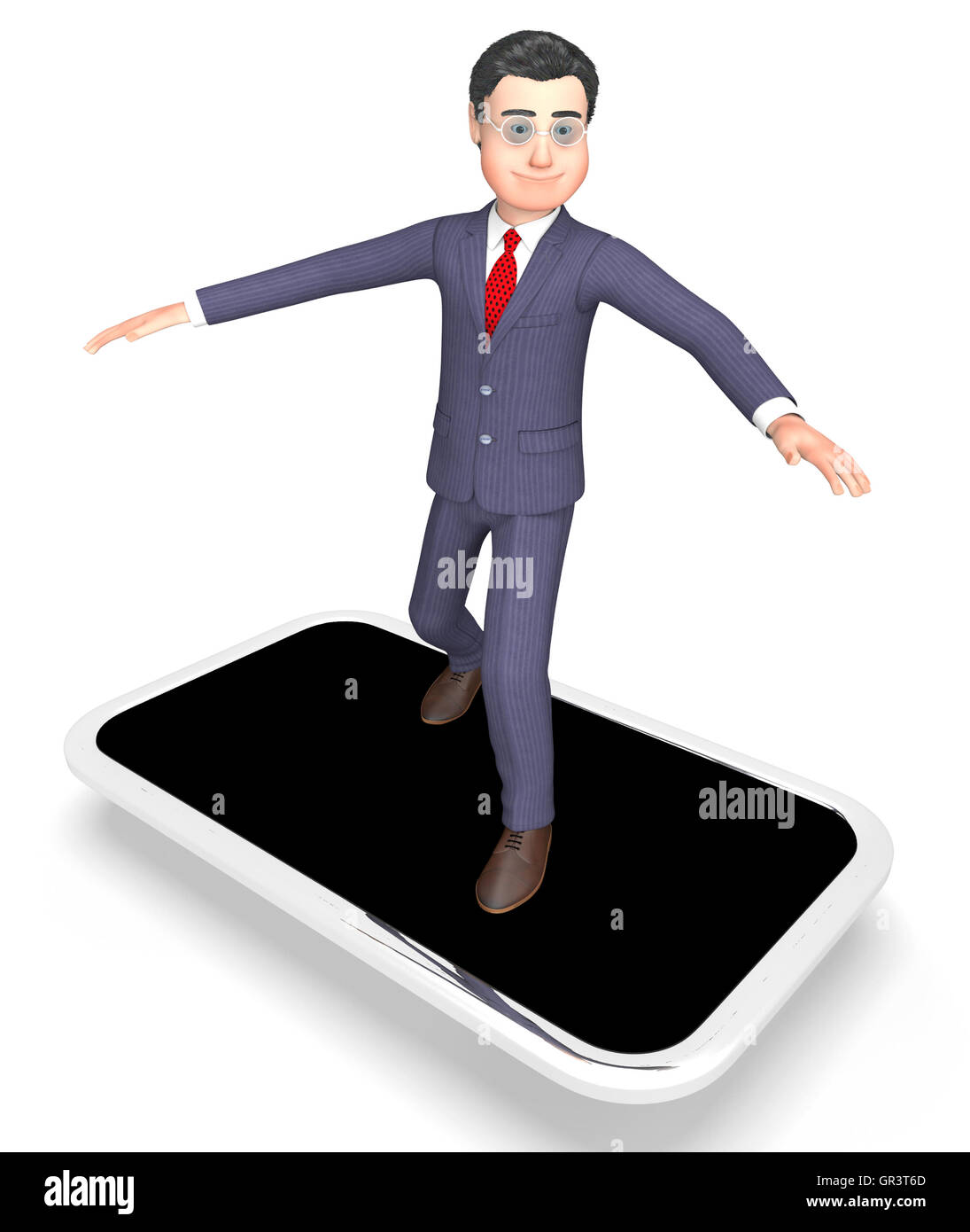 Businessman Showing Caractère et World Wide Web Site 3D Rendering Banque D'Images