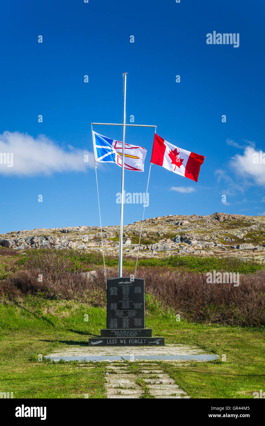 Drapeaux du Canada et de Terre-Neuve Le nearJoe Arm-Barr Islands-Shoal avait Batt's Bay, Terre-Neuve et Labrador, Canada. Banque D'Images