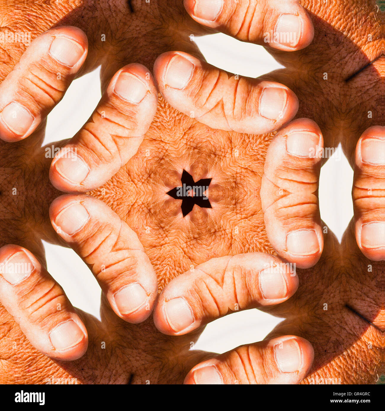 Kaleidscopic les pouces en miroir l'effet et la peau Banque D'Images Kaleidscopic les pouces en miroir l'effet et la peau Banque D'Images