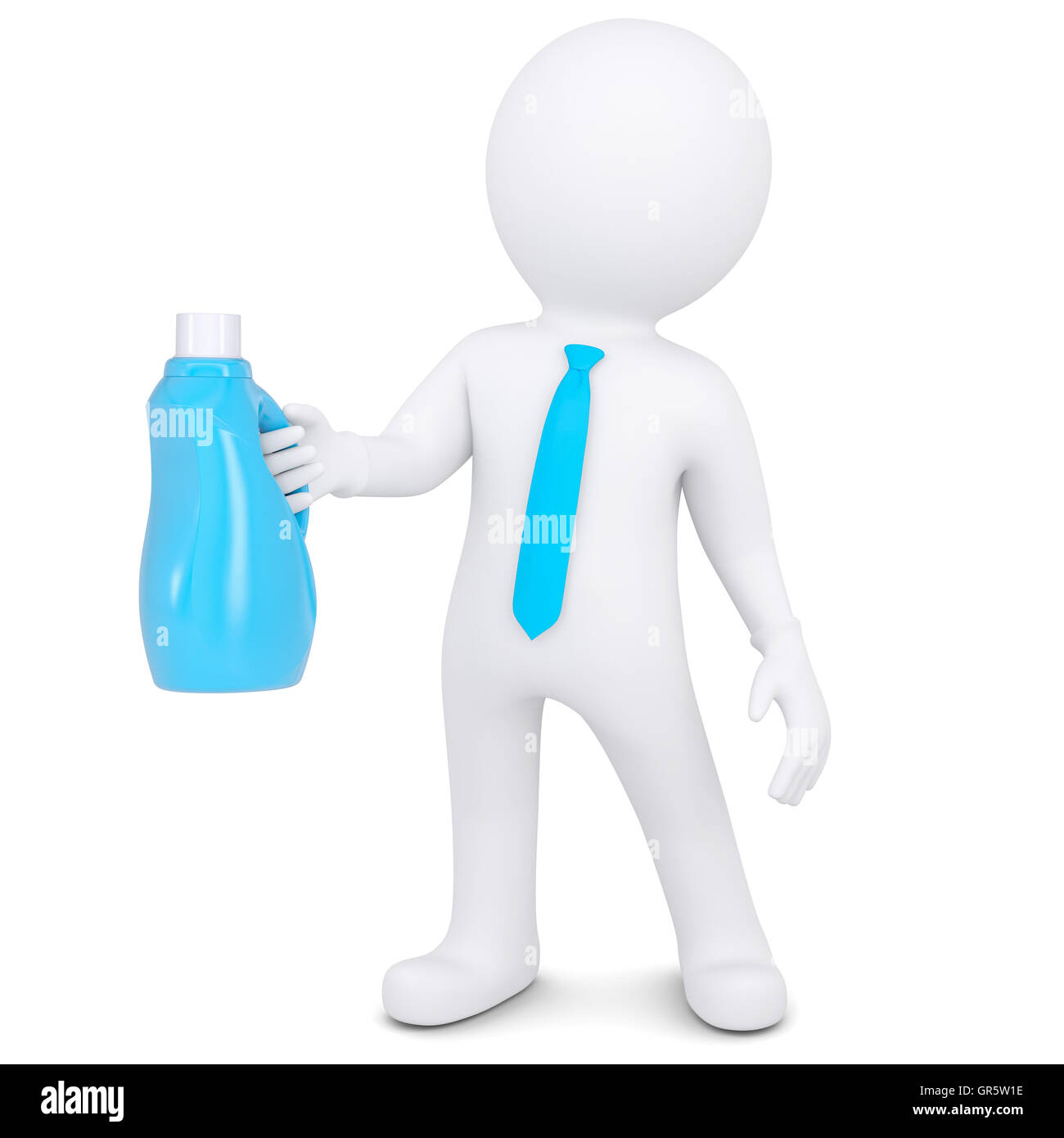 L'homme blanc en 3d avec une bouteille de produits chimiques ménagers Banque D'Images
