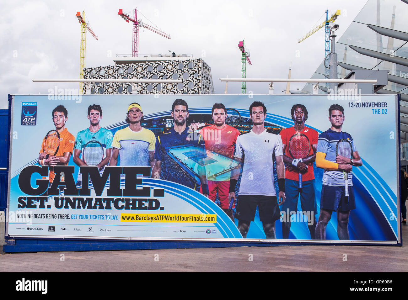 La promotion de l'affichage géant barclays atp world tour finals 2016 qui se tiendra à Londres du 13 au 20 novembre 2016. Banque D'Images