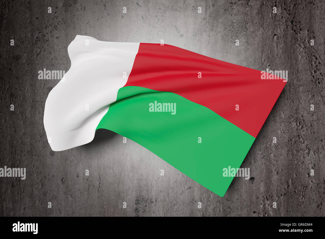 Le rendu 3D de la République de Madagascar drapeaux sur l'arrière-plan Banque D'Images
