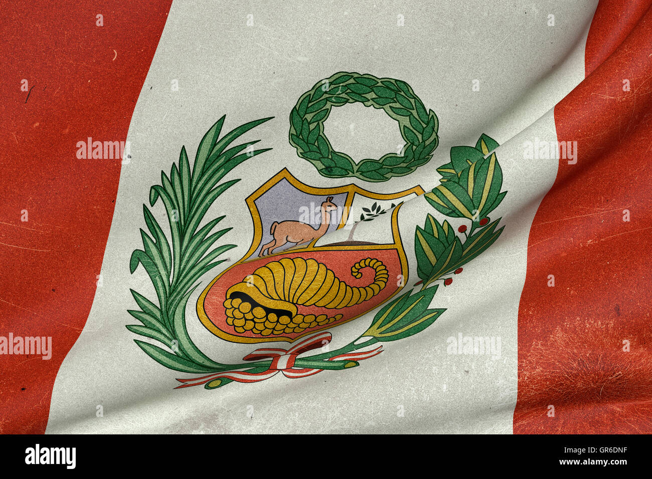 Le rendu 3D d'une vieille et sale de brandir le drapeau de la République du Pérou Banque D'Images
