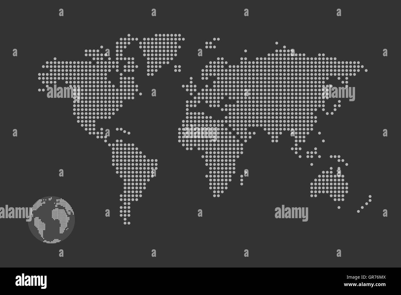Carte du monde générée par ordinateur simplifié en noir et blancs, Vector EPS 10. Illustration de Vecteur