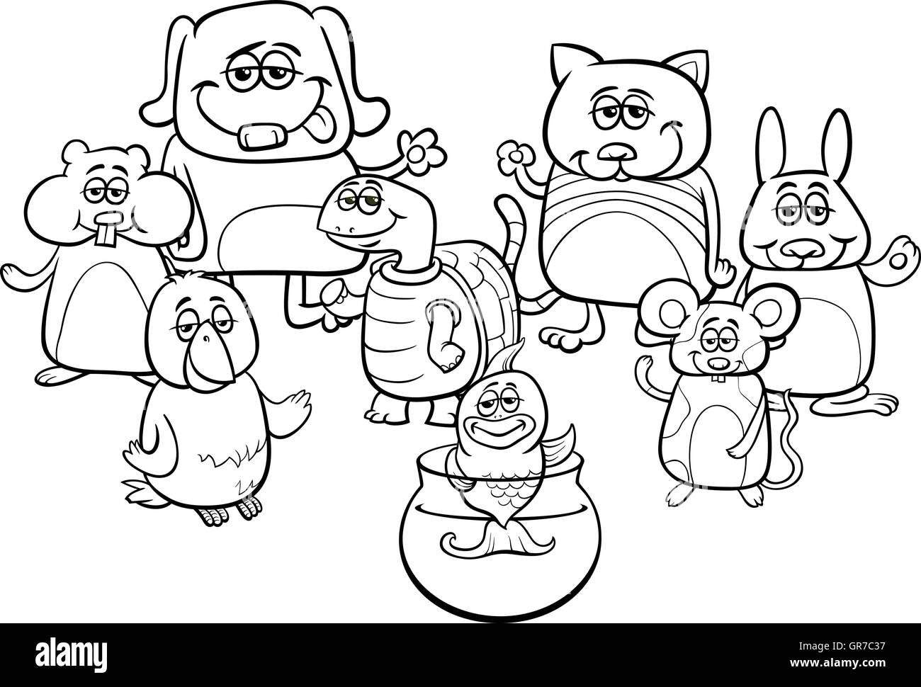 Illustration Cartoon noir et blanc de personnages animaux mignon petit livre de coloriage de groupe Illustration de Vecteur