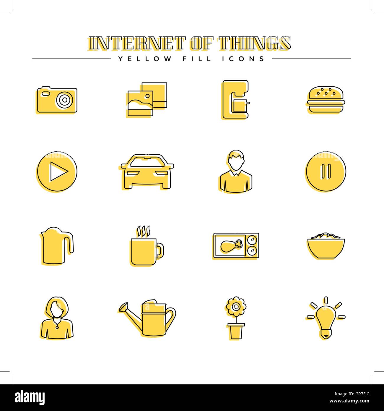 Internet des objets et smart home, remplissage jaune icons set Illustration de Vecteur