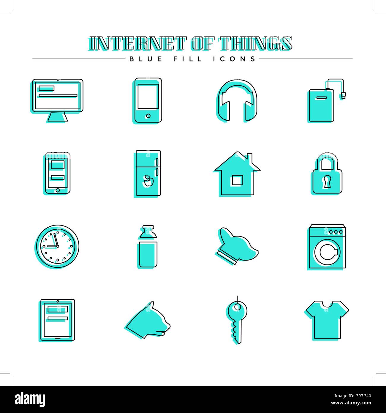 Internet des objets et smart home, contenu bleu icons set Illustration de Vecteur