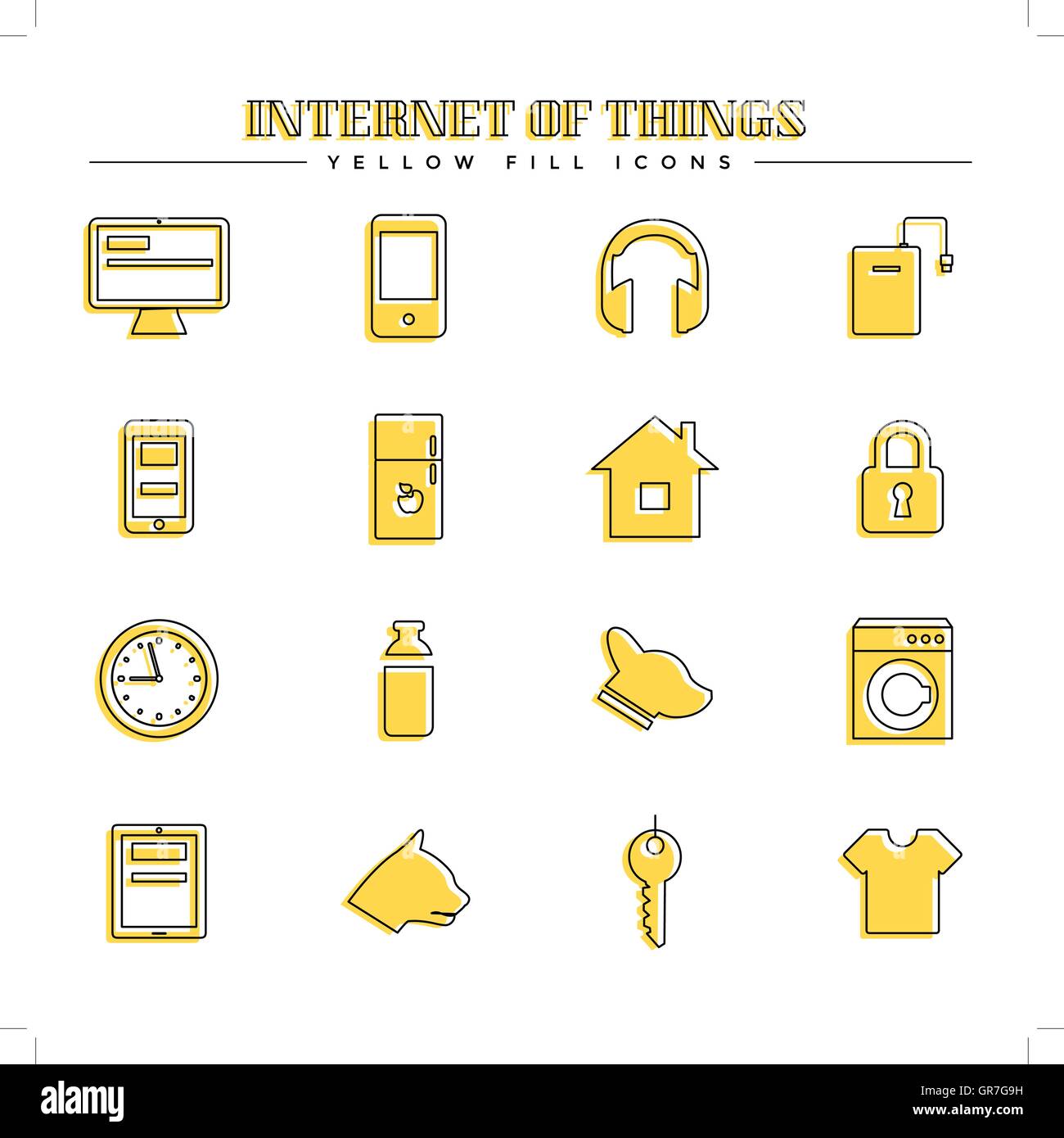 Internet des objets et smart home, remplissage jaune icons set Illustration de Vecteur