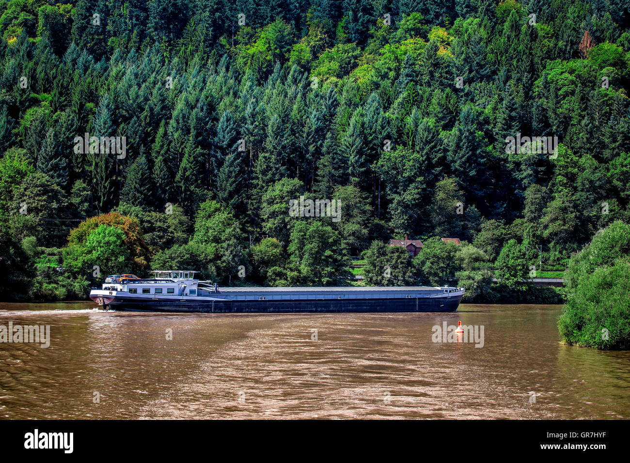 Péniche sur la rivière Neckar à Baden Württemberg Banque D'Images