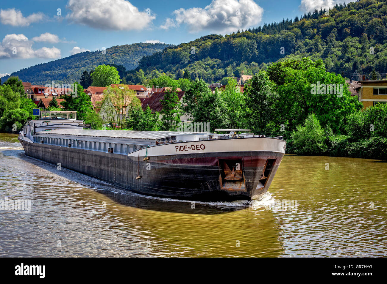 Péniche sur la rivière Neckar à Baden Württemberg Banque D'Images