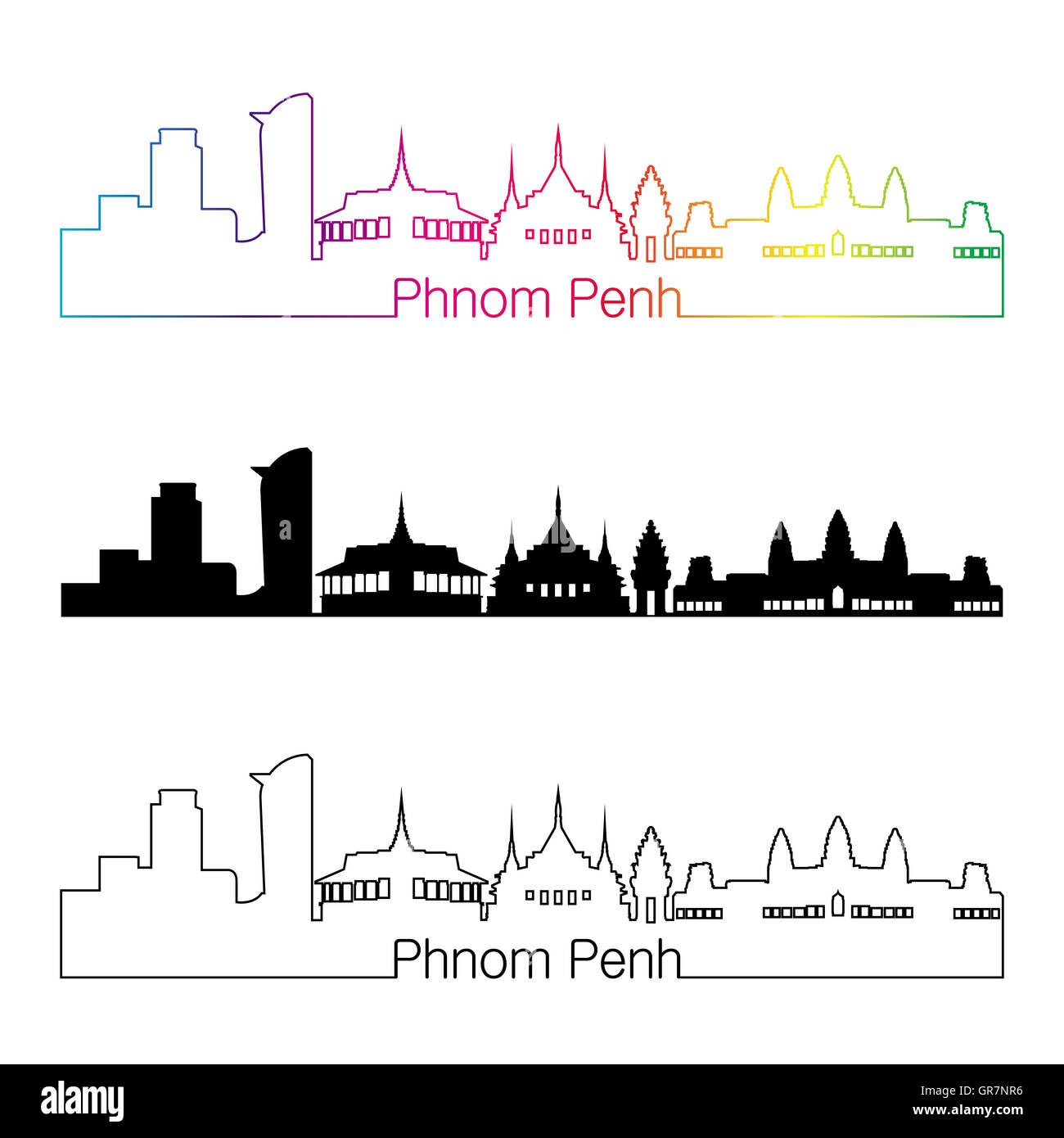 Phnom Penh skyline style linéaire avec rainbow en fichier vectoriel éditable Banque D'Images