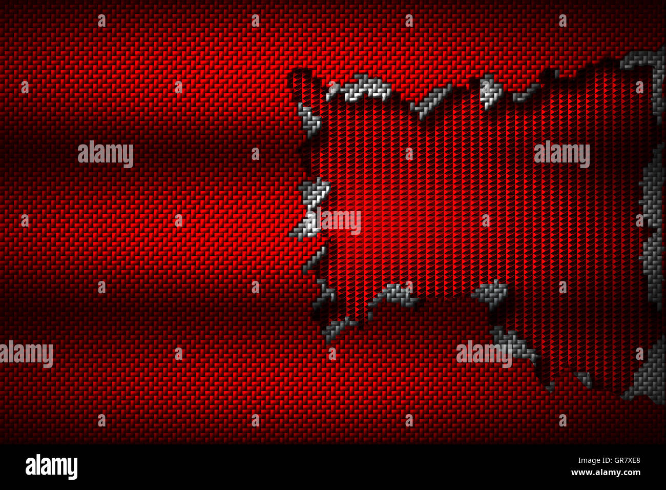 Fibre de carbone blanc et rouge larme sur le grillage métallique rouge. contexte et la texture. 3d illustration. Banque D'Images