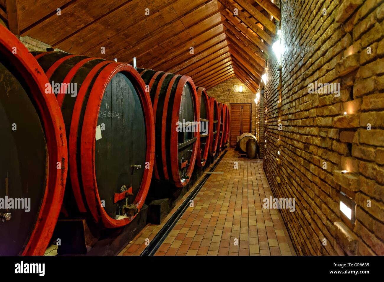 Weinfaesser géant dans la cave à vin des Frères Frittmann en Hongrie, de Soltvadkert Banque D'Images