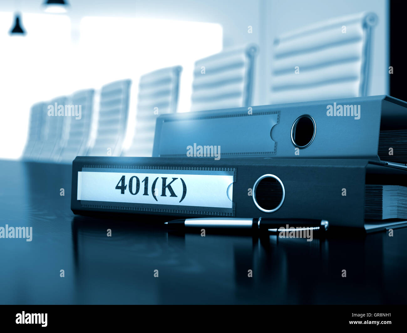 Bureau 401K sur Binder. La tonalité de l'image. 3D Illustration. Banque D'Images