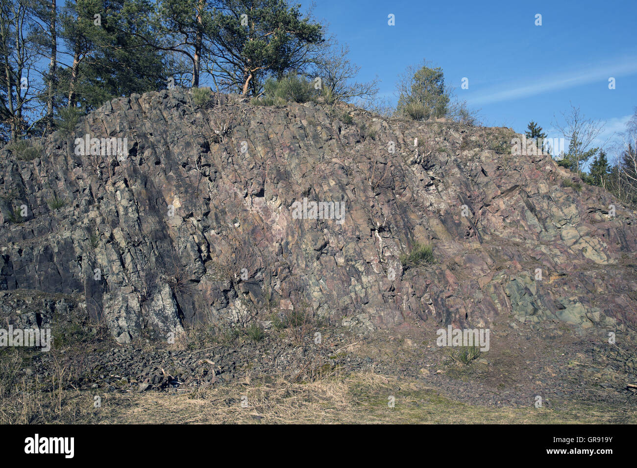 Aperçu géologique sur Wernburg Orlasenke au Limberg , Thuringe , Banque D'Images