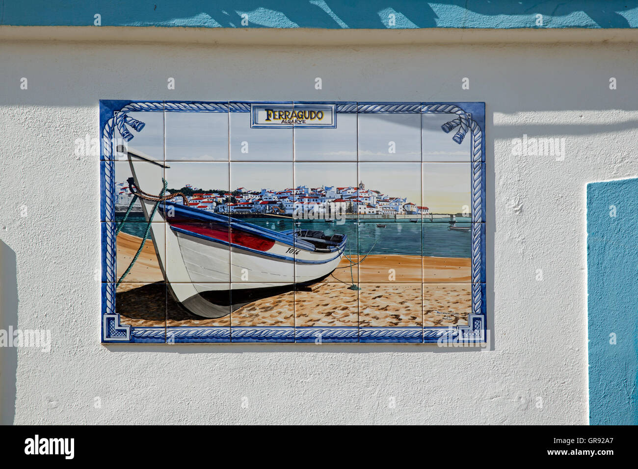 Mosaïque à partir d'une chambre à Ferragudo, Portugal Banque D'Images