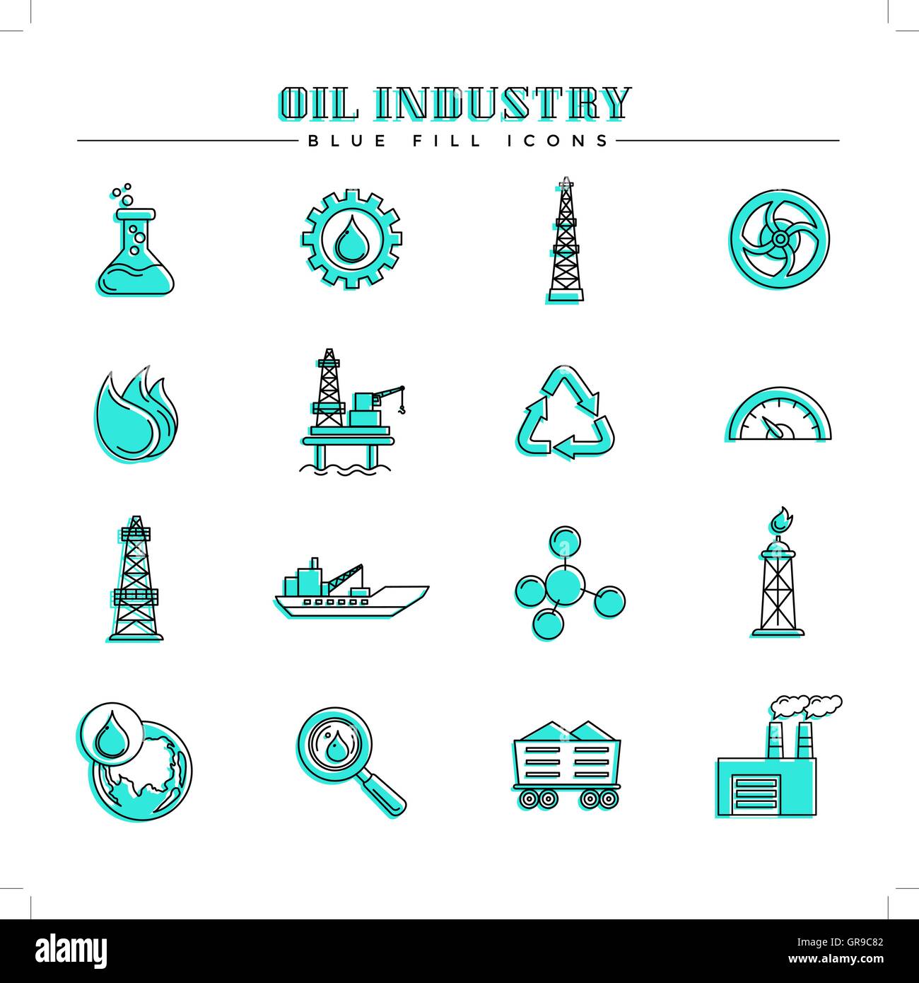 L'industrie du pétrole et de l'énergie, de remplissage bleu icons set Illustration de Vecteur