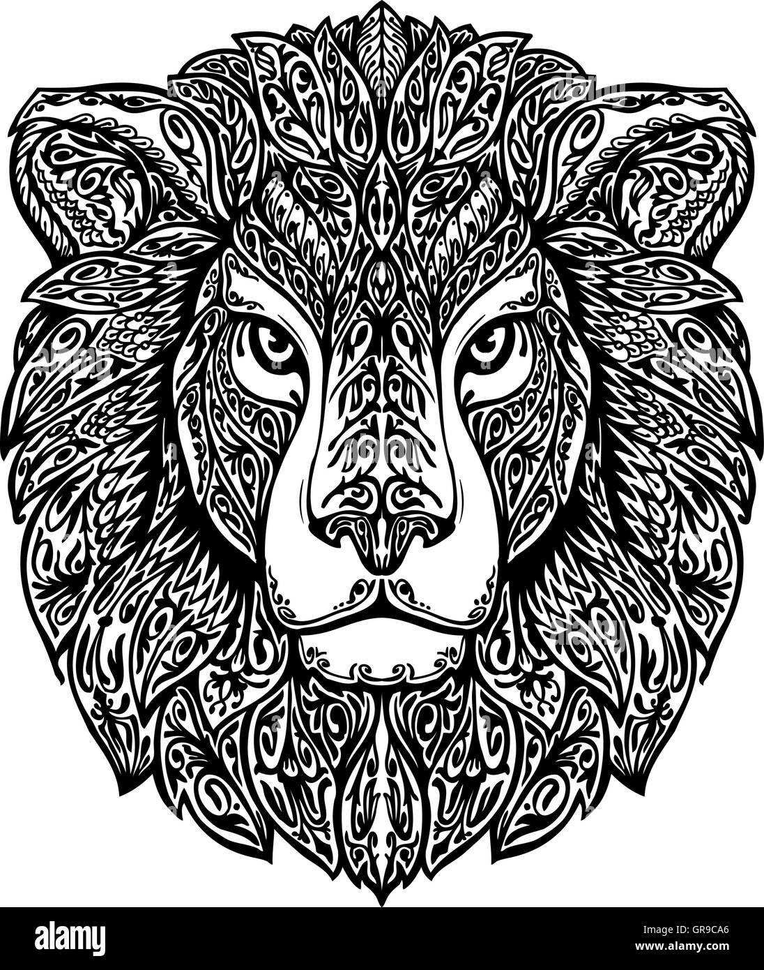 Lion ornementées ethniques. Hand drawn vector illustration avec éléments floraux Illustration de Vecteur