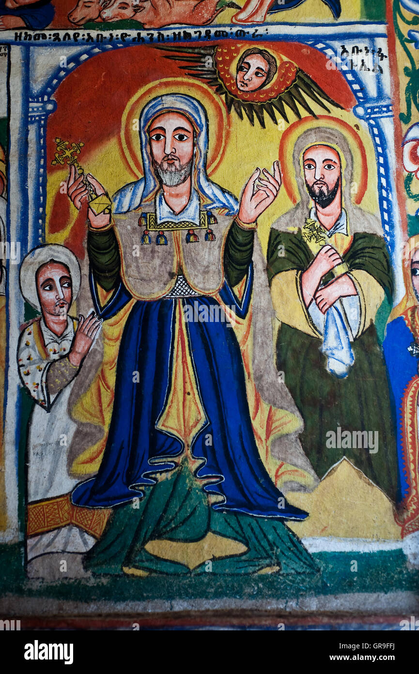 Peinture représentant Jésus Christ dans l'église Ura Kidanemeret ( Ethiopie) Banque D'Images