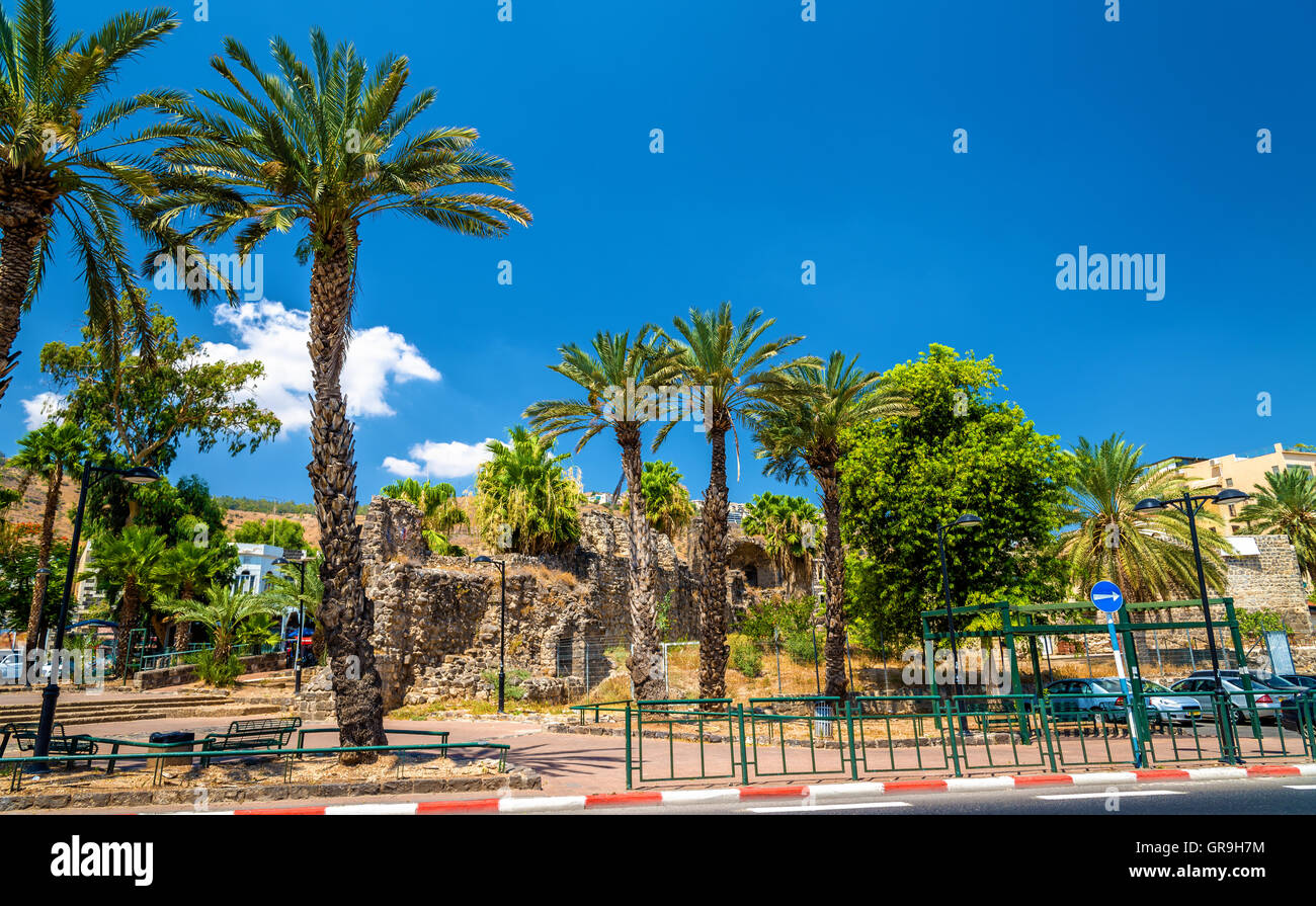 Jardin et les remparts de la ville de Tibériade - Israël Banque D'Images