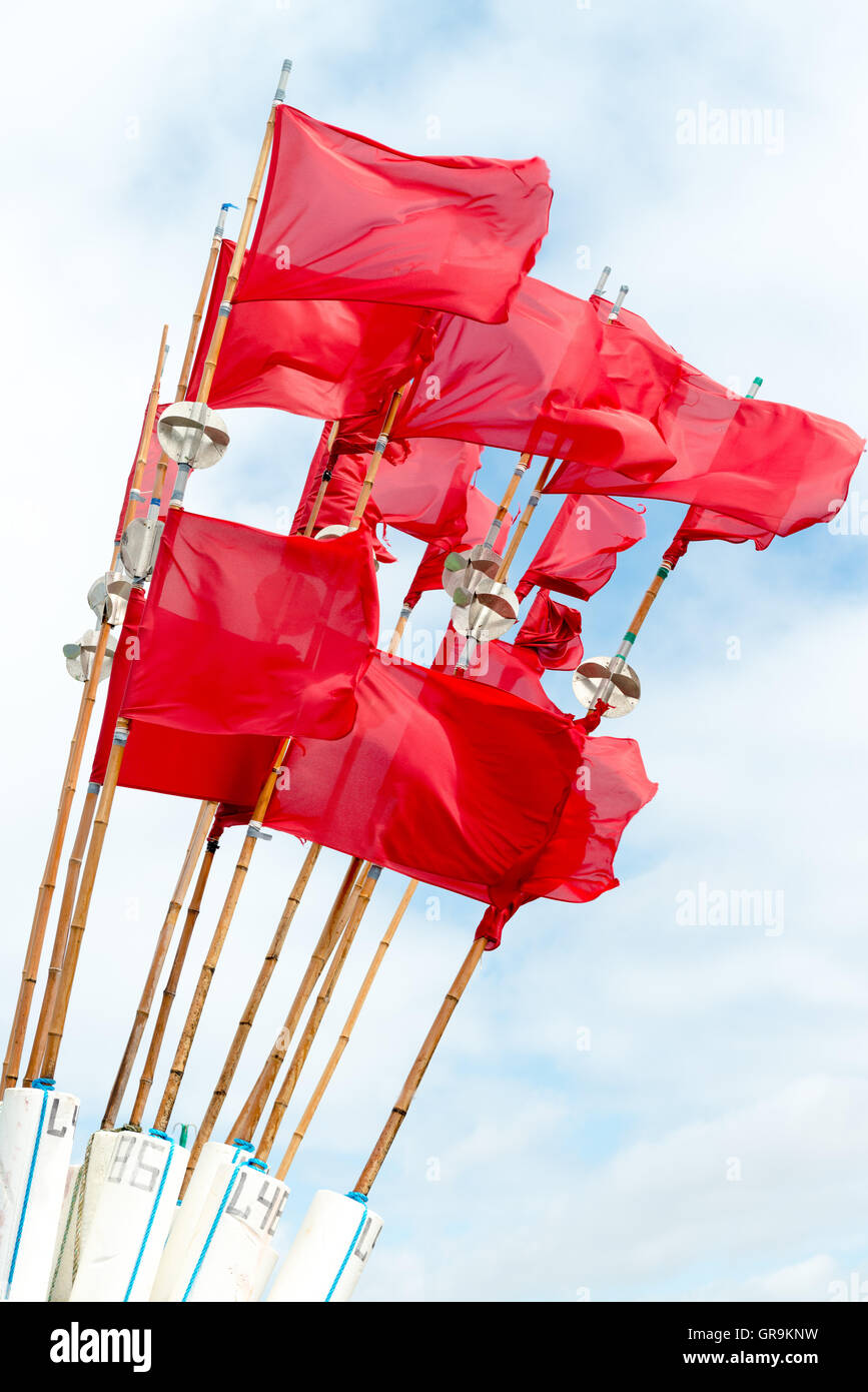 Les drapeaux rouges pour les navires du signal Banque D'Images