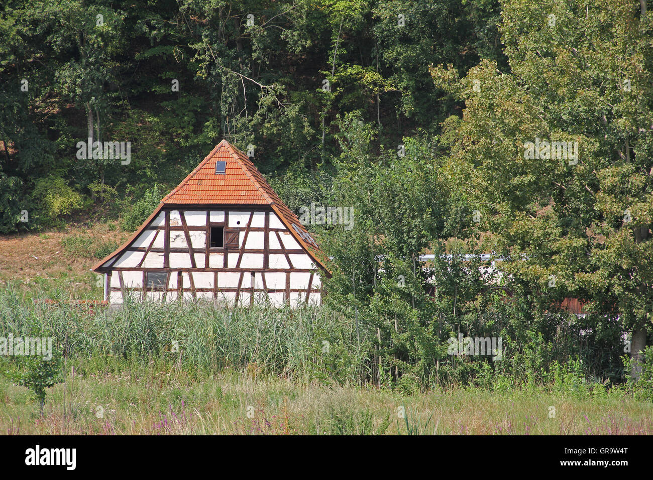 Petite maison Half-Timbered dans la région de Franconia, Bavaria, Germany Banque D'Images