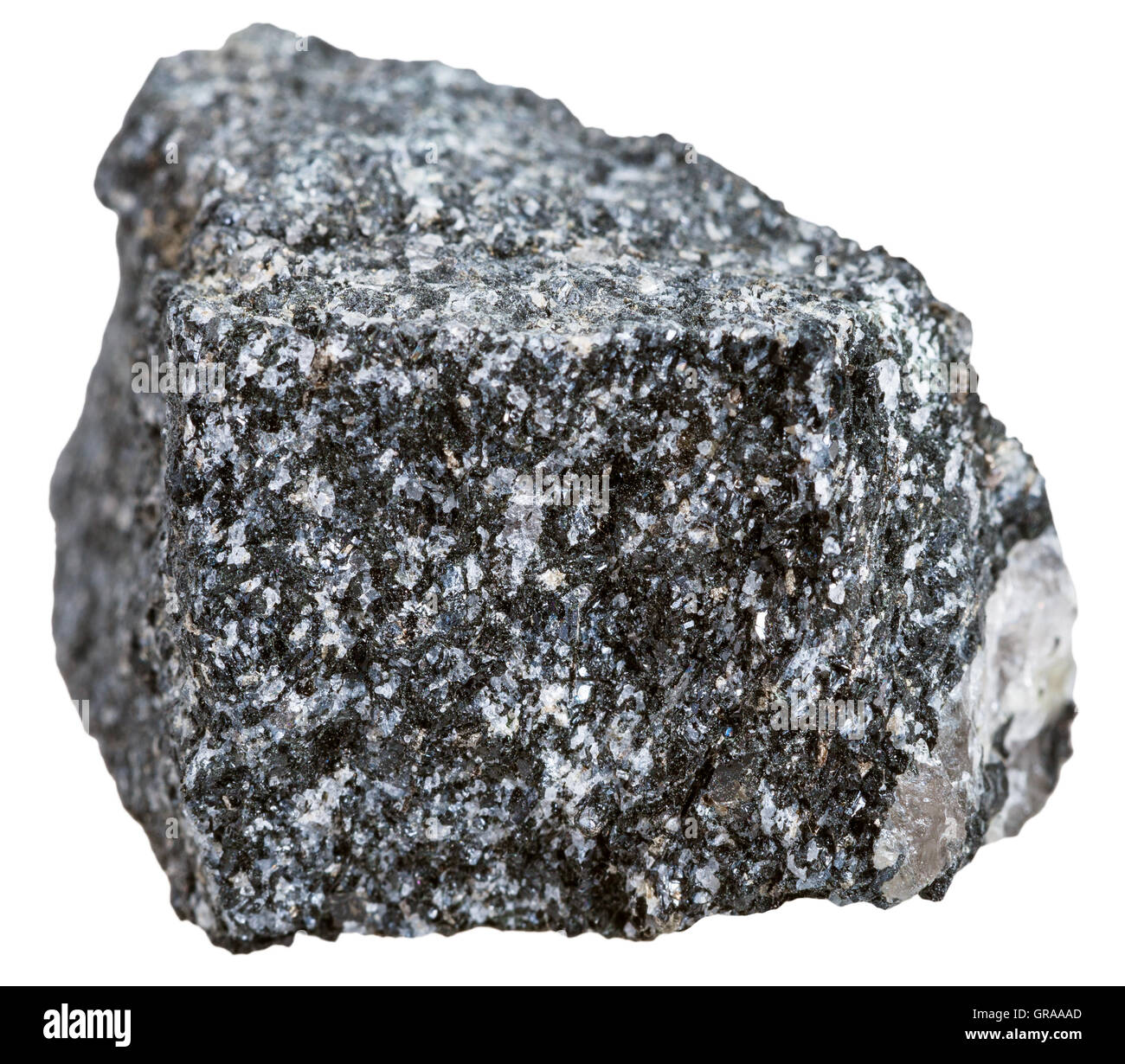 La prise de vue macro des échantillons de roche métamorphique - pierre Amphibolite isolé sur fond blanc Banque D'Images