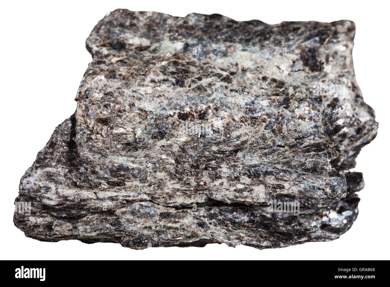 La prise de vue macro des échantillons de roche métamorphique - biotite-quartz minéral isolé sur fond blanc Banque D'Images