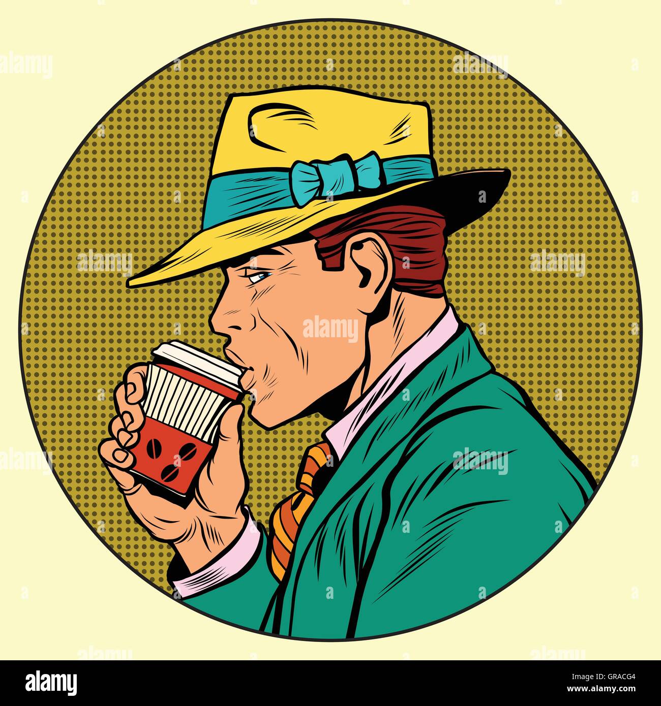 Retro man drinking coffee Illustration de Vecteur