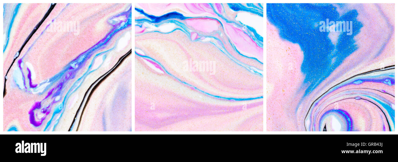 Résumé fond triptyque de bleu, rose mauve et blanc de couleur avec gold glitter Banque D'Images