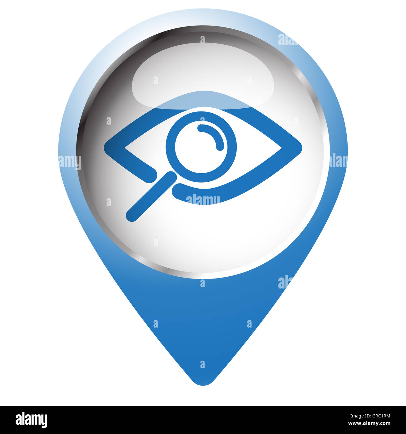 Broche carte symbole avec l'icône d'observation. Symbole bleu sur fond ...