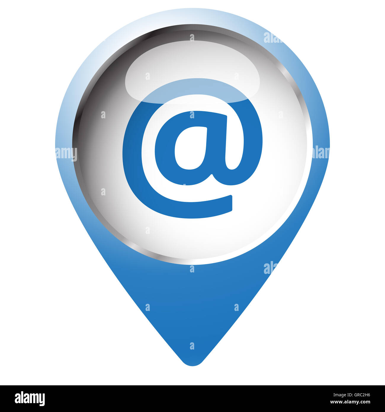 Broche carte symbole avec l'icône E-Mail. Symbole bleu sur fond blanc. Banque D'Images