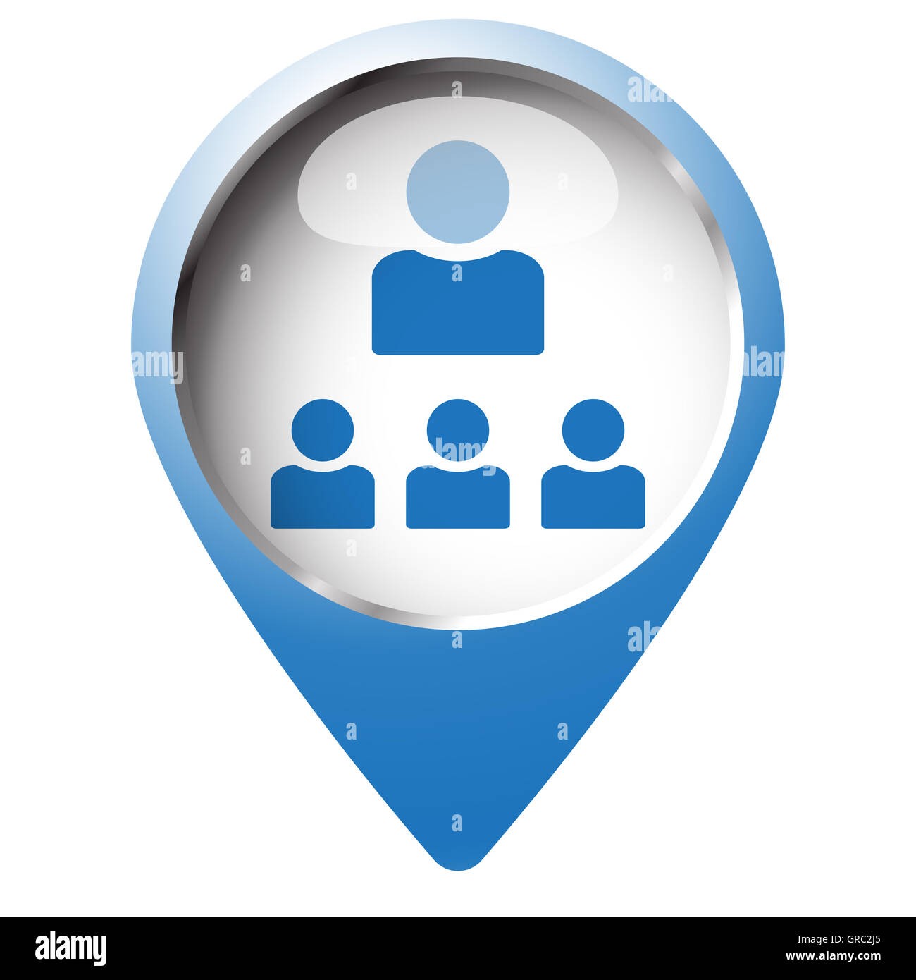 Broche carte symbole avec l'icône de l'Organisation. Symbole bleu sur fond blanc. Banque D'Images