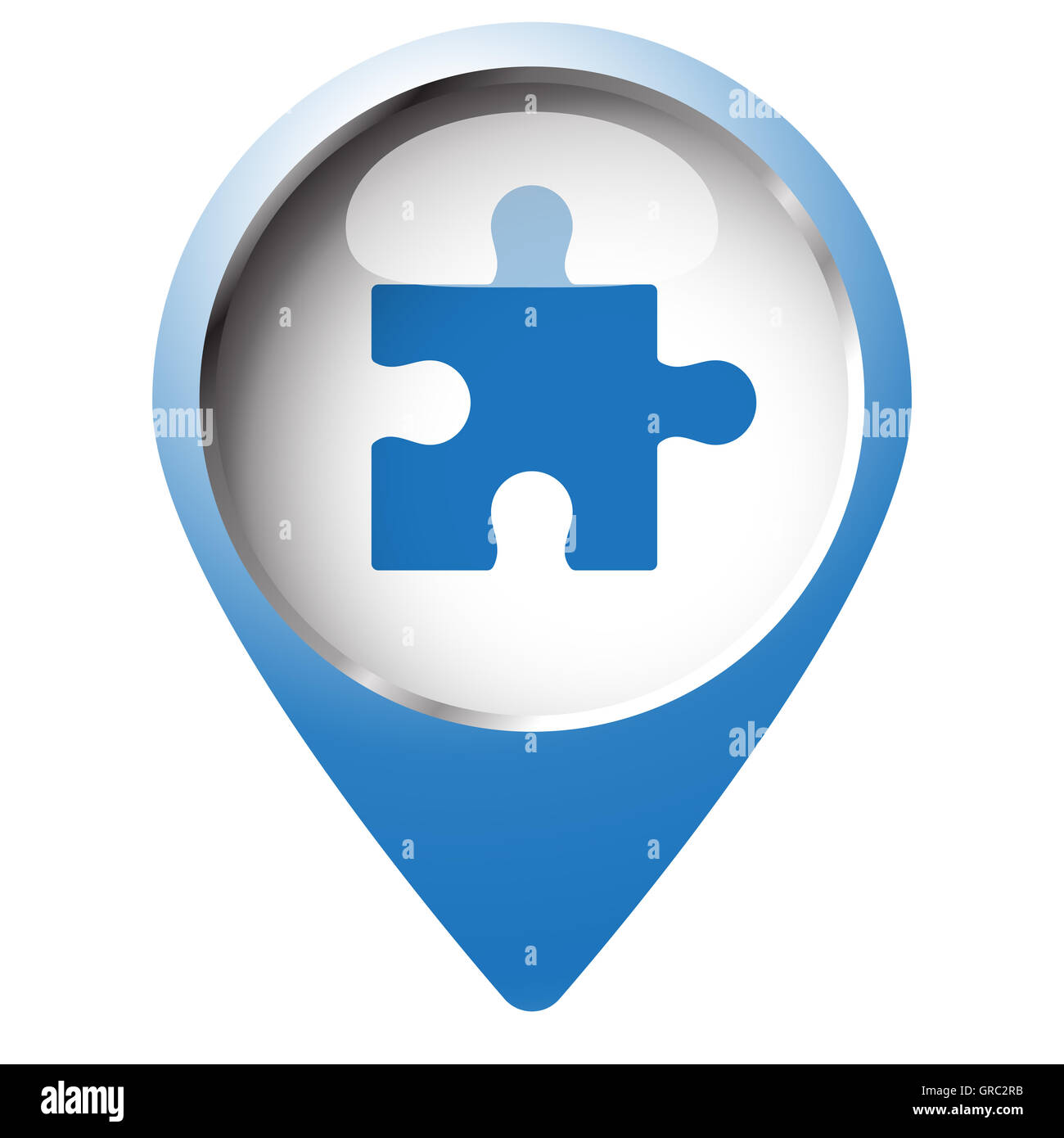Broche carte symbole avec l'icône de puzzle. Symbole bleu sur fond blanc. Banque D'Images