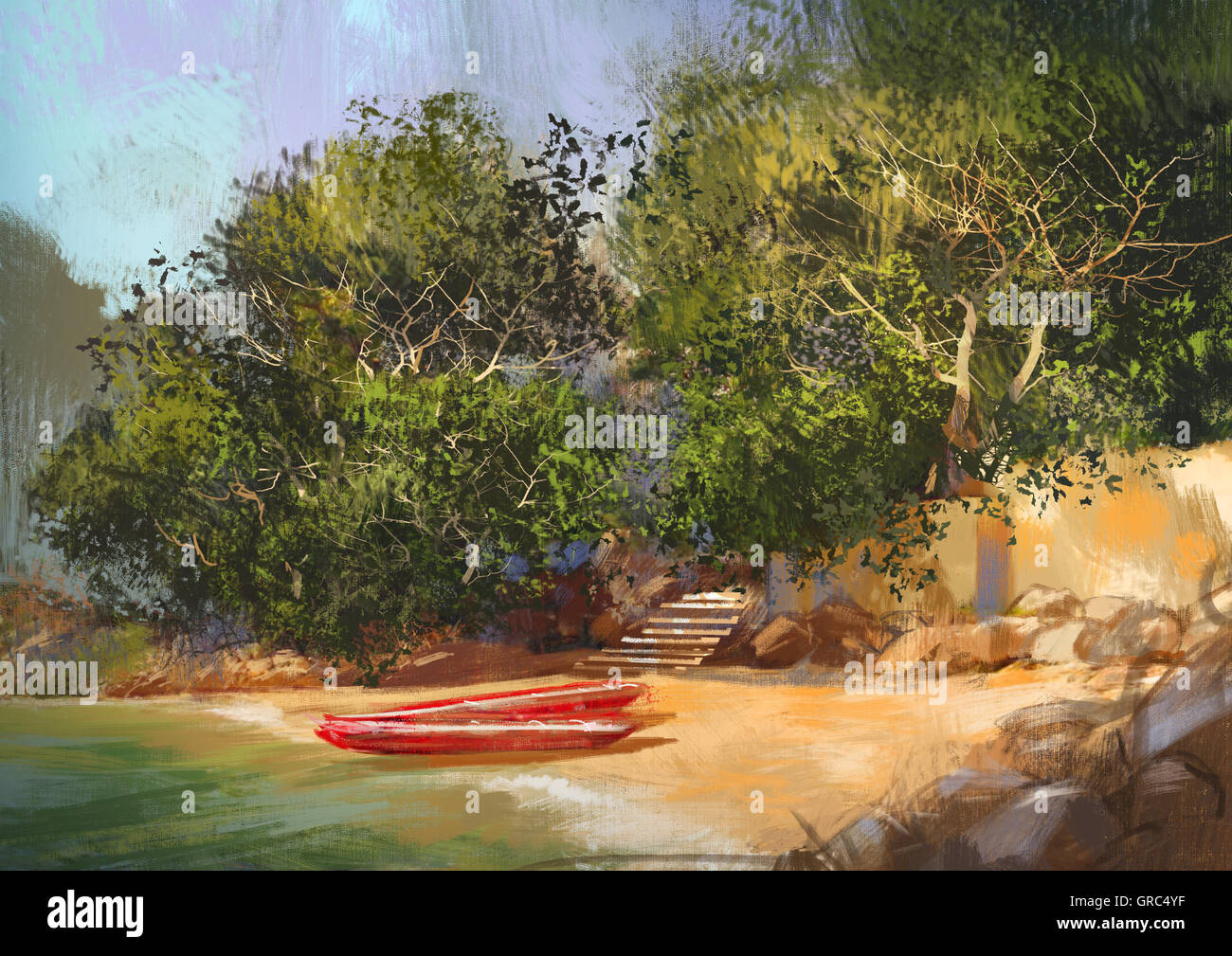 La peinture de paysage tropical beach,scenery,illustration Banque D'Images