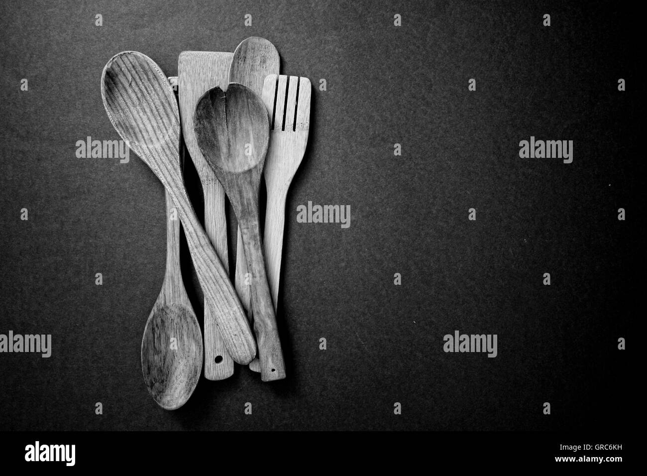 Cuillère ustensile de cuisine en bois Alimentation Nutrition Alimentation Quantité fourchette métallique Banque D'Images