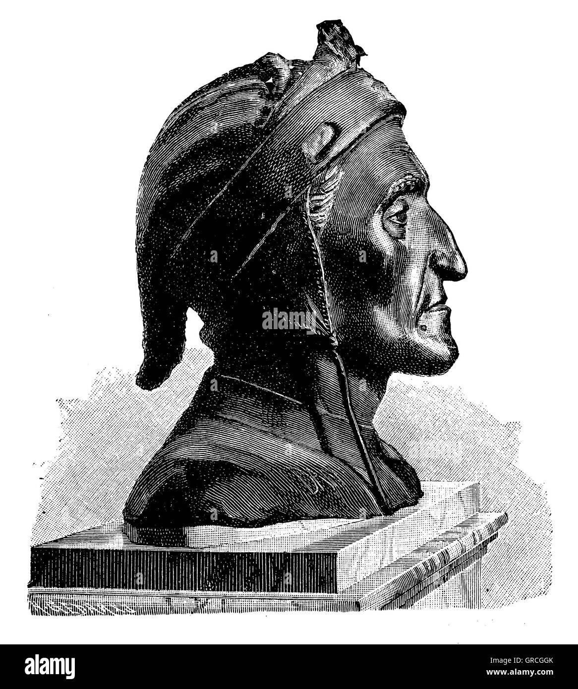 Dante. Buste en bronze de la XV. Siècle. En utilisant le masque de la mort de Dante Banque D'Images