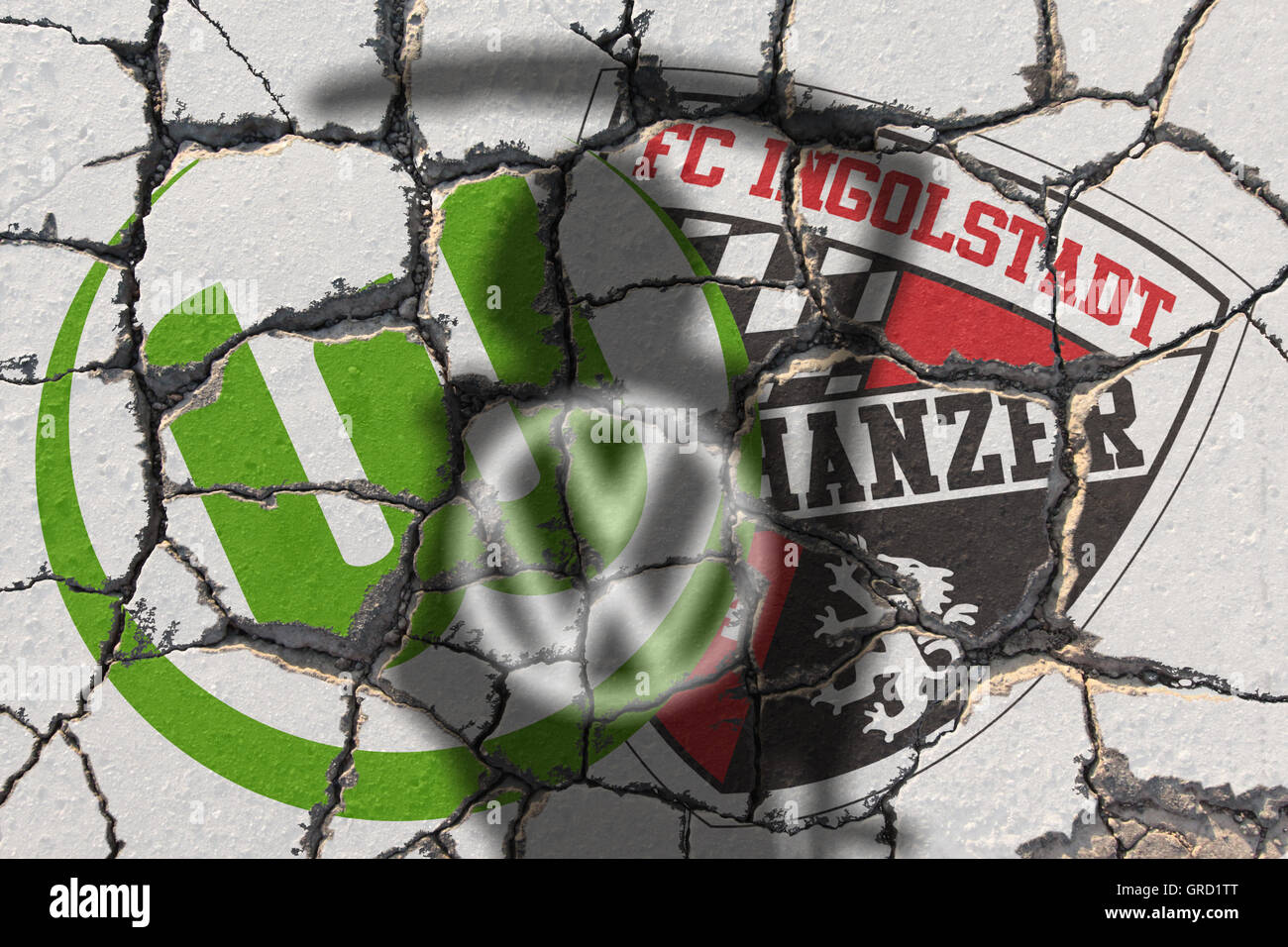 Logos de l'érosion du Vfl Wolfsburg et le Fc Ingolstadt avec ombre de signe Vw Banque D'Images