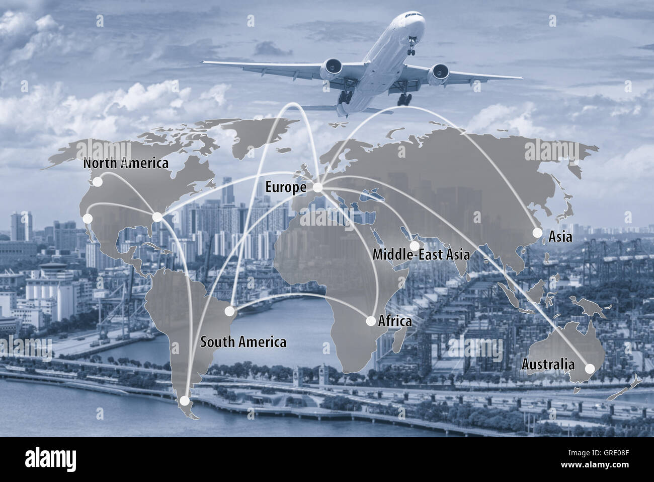 Connexion de l'interface virtuelle carte de partenaire mondial pour l'utilisation de connexion,IMPORT,export logistique arrière-plan.(éléments de cette image Banque D'Images