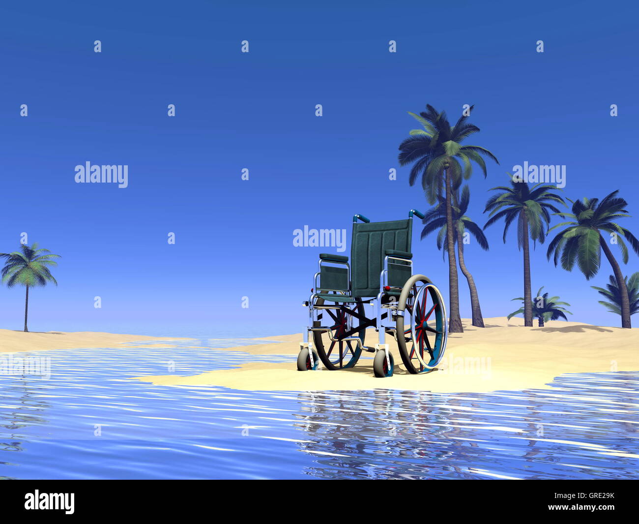 Vacances en fauteuil roulant - 3D render Banque D'Images