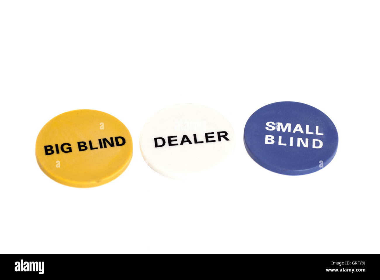 Jetons de poker Dealer isolé sur fond blanc Banque D'Images