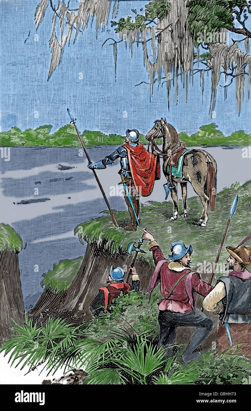 Hernando del Soto (1500-1542). L'explorateur et conquistador espagnol. Premier document européen à avoir traversé le fleuve Mississippi. Banque D'Images