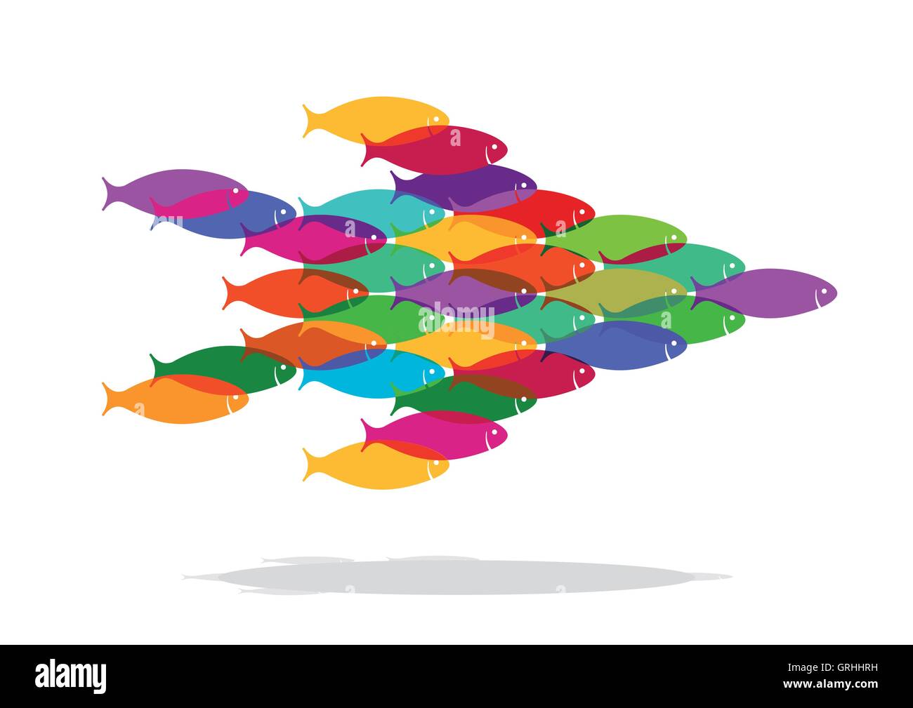 Banc de poissons colorés nageant ensemble Illustration de Vecteur