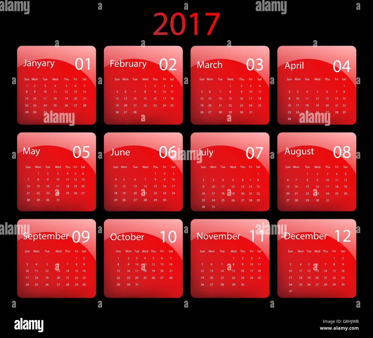 Calendrier pour 2017 Vector Illustration de Vecteur