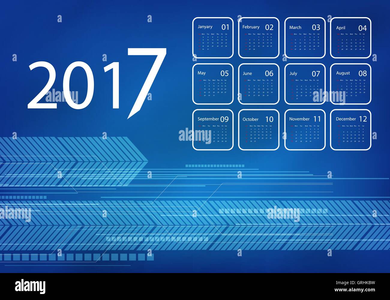 Calendrier pour 2017 Vector Illustration de Vecteur