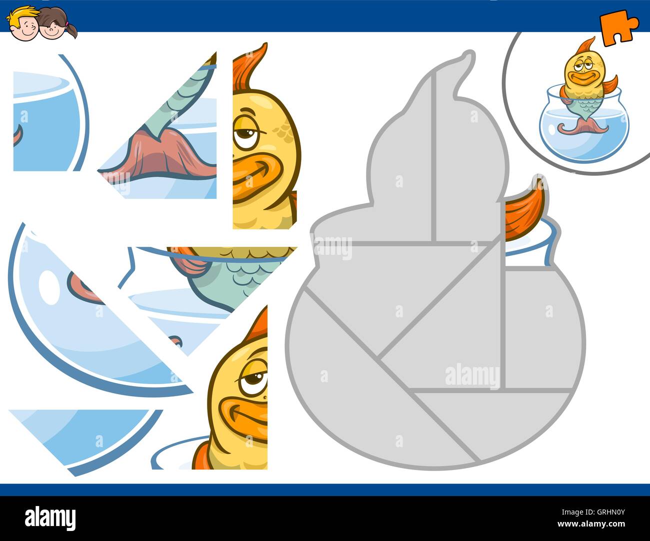 Cartoon Illustration du puzzle de l'éducation Activité pour enfants avec des personnages du poisson d'Or Illustration de Vecteur