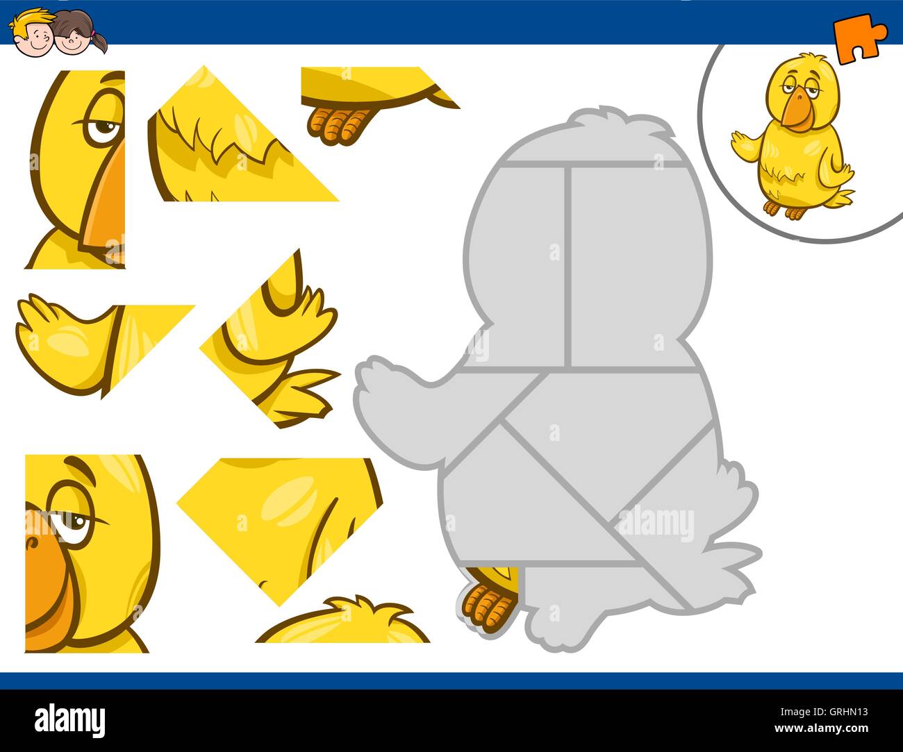 Cartoon Illustration du puzzle de l'éducation Activité pour enfants avec des personnages d'oiseaux Canaries Illustration de Vecteur